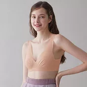 日本【GUNZE郡是】輕著深V 蓬鬆加量杯 寬帶不押肩 背心式無鋼圈胸罩 L 皇家米色
