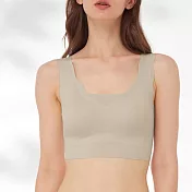 日本【GUNZE郡是】Fitte 無痕無縫 美肩花邊 服貼不緊勒 水滴型支撐 無鋼圈胸罩 M 水晶米色