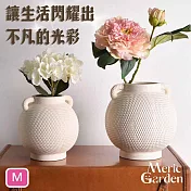 【Meric Garden】歐式月釉映光雕紋圓弧雙耳陶瓷花瓶/裝飾花瓶/桌面擺飾_M