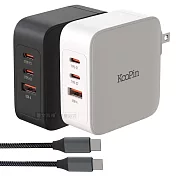 KooPin 100W 氮化鎵三孔充電器 PD+QC快充頭 支援筆電/手機/平板 附100W編織線 黑色