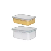 【FUJIHORO 富士琺瑯】 官方直營 恬靜時光系列-琺瑯烘焙保鮮盒(附蓋) 兩件組 M-740ml+DM-1120ml