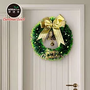 摩達客11吋森林雙綠漸層系金蔥彎絲聖誕花圈+20燈LED暖白光燈串_本島免運費