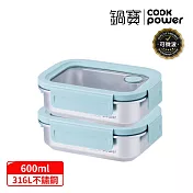 【CookPower 鍋寶】Snapiro可微波316L不鏽鋼保鮮盒600ml二入組(晨霧藍) 無 600ml二入組