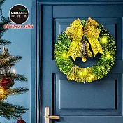 摩達客14吋時尚果綠系金蔥彎絲聖誕花圈+20燈LED暖白光燈串_本島免運費