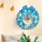 摩達客14吋夢幻土耳其藍系金蔥彎絲聖誕花圈+20燈LED暖白光燈串_本島免運費