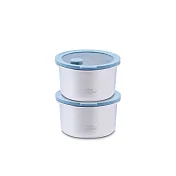【CookPower 鍋寶】鮮盾pro系列可微波不鏽鋼保鮮盒680ml-圓形(二入組) 藍