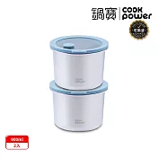 【CookPower 鍋寶】鮮盾pro系列可微波不鏽鋼保鮮盒900ml-圓形 (二入組) 藍