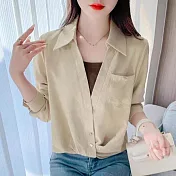 【BJ COLLECTION】日系設計師款假兩件下擺皺褶設計長袖上衣 BJC30120 FREE 卡其色