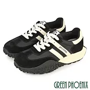 【GREEN PHOENIX】女 休閒鞋 德訓鞋 厚底 真皮 復古運動風 JP23 黑色