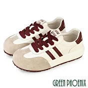 【GREEN PHOENIX】女 休閒鞋 德訓鞋 厚底 真皮 綁帶 復古 JP23 米色