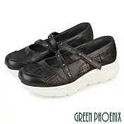 【GREEN PHOENIX】女 休閒鞋 瑪莉珍鞋 厚底 沾黏式 真皮 輕量 EU36 黑色
