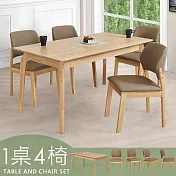 Homelike 喜家居150cm實木餐桌椅組(一桌四椅)(2535-33)