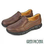 【GREEN PHOENIX】男 休閒皮鞋 全真皮 油蠟牛皮 厚底 商務 吸震減壓 台灣製 EU39 咖啡色
