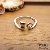 ☆§海洋盒子§☆療癒系貓咪與尾巴S925純銀戒指.白金色.可做尾戒