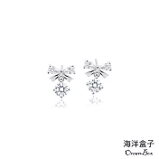 ☆§海洋盒子§☆白金色蝴蝶結垂墜單鑽S999純銀耳環