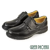 【GREEN PHOENIX】男 休閒皮鞋 商務皮鞋 學生鞋 皮鞋 全真皮 沾黏式 台灣製 EU39 黑色