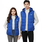 【遊遍天下】男女款無車縫防防潑風保暖連帽羽絨背心 (GV22013) M 藍色