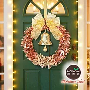 摩達客14吋優雅香檳玫金系金蔥彎絲聖誕花圈_台灣工藝免組裝