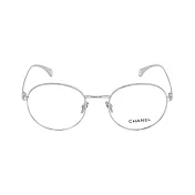 CHANEL Logo 金屬框橢圓平光眼鏡(銀色) 50mm