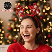 摩達客-聖誕雪花片鹿角髮箍+LED燈-耶誕派對交換禮物-兩色可選 紅色+彩光