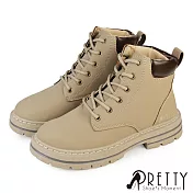 【Pretty】男 短靴 黃靴 工程靴 馬丁靴 綁帶 厚底 休閒 EU41 灰色