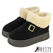 【Pretty】女 雪靴 短靴 厚刷毛 鋪毛 絨毛 保暖 厚底 EU36 黑色