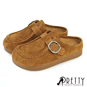 【Pretty】女 穆勒鞋 懶人拖鞋 半拖鞋 包頭拖鞋 前包後空鞋 仿麂皮 EU37 棕色
