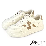 【Pretty】女 休閒鞋 小白鞋 厚底 綁帶 顯瘦 EU36 卡其色