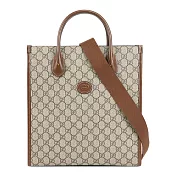 GUCCI Interlocking G 塗層帆布及皮革托特包 (棕色)