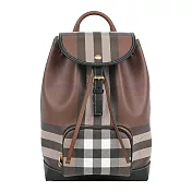 BURBERRY 經典格紋翻蓋束口後背包 (暗樺木棕色)