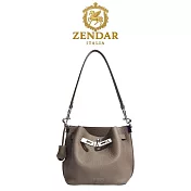 【ZENDAR】台灣總代理 限量1折 頂級小牛皮水桶包肩背包 奥菲系列 全新專櫃展示品 大象灰