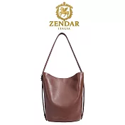 【ZENDAR】台灣總代理 限量1折 頂級小牛皮水桶包肩背包 戴娜系列 全新專櫃展示品 琥珀色