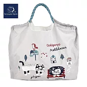 日本進口 kusuguru 撥水加工3 way喵星人刺繍手提袋 淺灰色