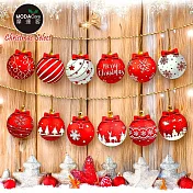 摩達客-紅白彩繪球聖誕木質吊飾-12款圖案36件組-交換禮物耶誕派對佈置
