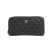 CHANEL CC Logo 小羊皮ㄇ形拉鍊長夾_展示品 (黑色)