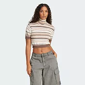 ADIDAS CROP TURTLENECK 女 條紋短版 短袖上衣-JD3593 L 咖啡色