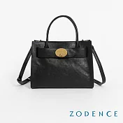 ZODENCE MONA義大利植鞣革橫飾皮帶手提斜背包  深邃黑