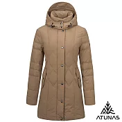 【ATUNAS 歐都納】女款保暖HEAT CORE蓄熱保暖中長版羽絨外套A1GA2532W- S 卡其