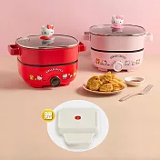 HELLO KITTY多功能分離式3L料理鍋-二色可選 KT-EP02 贈 MATURE美萃 MINI食光陶瓷熱壓機 CY-1627 -粉紅色