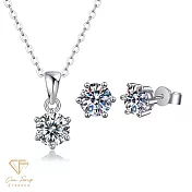 莫桑鑽《聖誕禮物 1+1精選套組》1克拉純銀系列 A款組(項鍊+耳環)