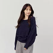 好我_Bonnie一字領麻花蝙蝠袖針織毛衣 FREE 深藍