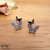 ☆§海洋盒子§☆優雅雙蝴蝶藍色水晶鑽S925純銀耳環