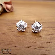 ☆§海洋盒子§☆優雅亮白鋯石花朵S999純耳環