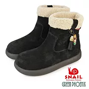 【SNAIL蝸牛】女 雪靴 短靴 鋪毛 絨毛 保暖 厚底 民族風 EU36 黑色