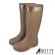 【Pretty】女 雨靴 雨鞋 防水靴 防水鞋 長靴 長筒 平底 EU36 咖啡色