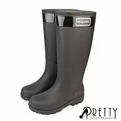 【Pretty】女 雨靴 雨鞋 防水靴 防水鞋 長靴 長筒 平底 EU36 黑色