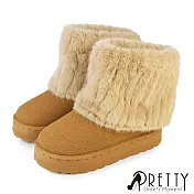 【Pretty】女 雪靴 短靴 毛靴 鋪毛 絨毛 厚刷毛 保暖 厚底 EU36 棕色