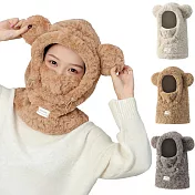 保暖禦寒必備!! 多功能萌系小熊毛絨頭套 UQQK 帽子 口罩 耳罩 面罩 頭帶 脖圍 防風防寒 慢跑 騎自行車 登山 滑雪 戶外 居家 柔軟親膚百搭 秋冬保暖頭套 駝色