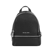 Michael Kors Rhea 銀字粒紋皮革拉鍊迷你後背包 (黑色)