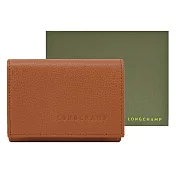 LONGCHAMP LE FOULONNÉ系列系列牛皮簡約三折翻蓋短夾 琥珀